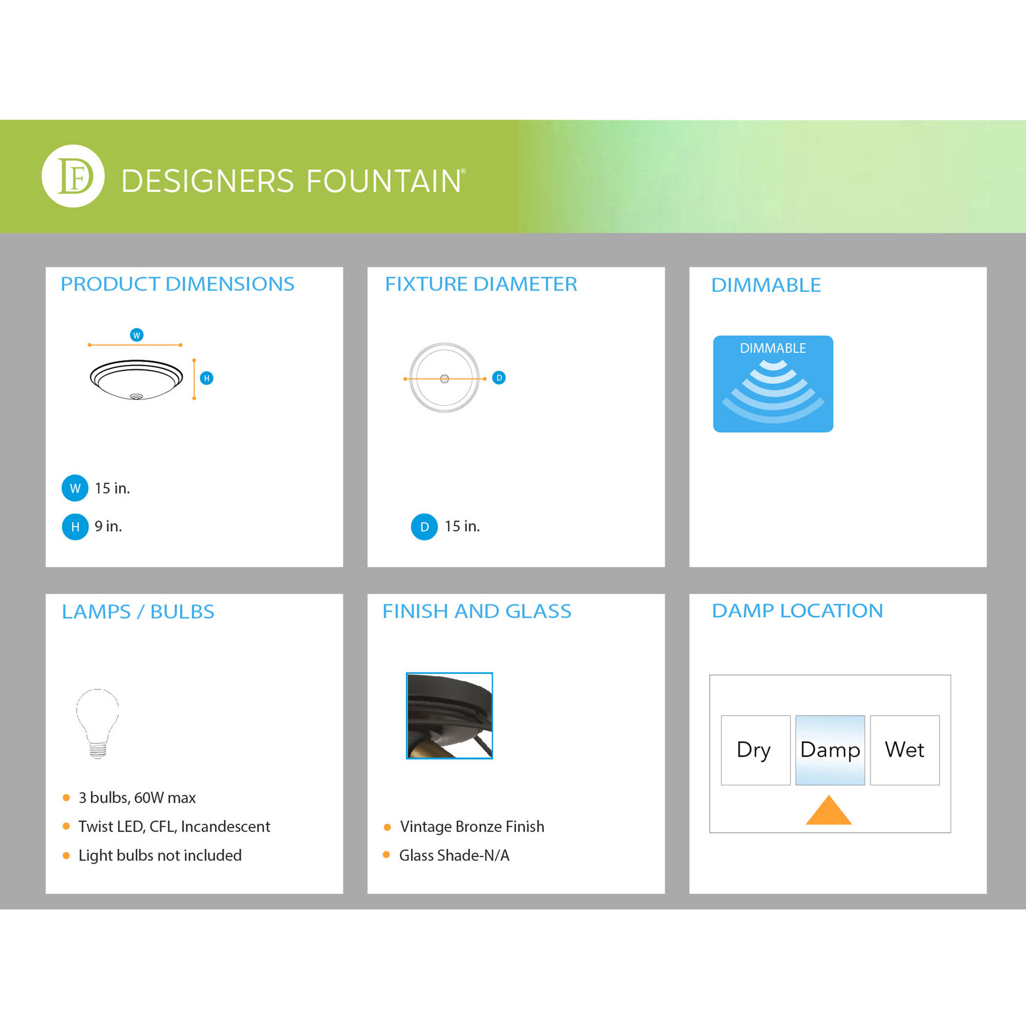 Jax 3 Light 15 inch Vintage Bronze Flushmount Ceiling Light